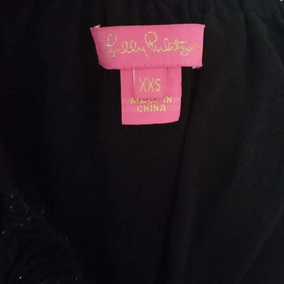 Lilly Pulitzer Emilee Black Metallic Silk Off The Shoulder Flowy Blouse Size XXS - Picture 5 of 7